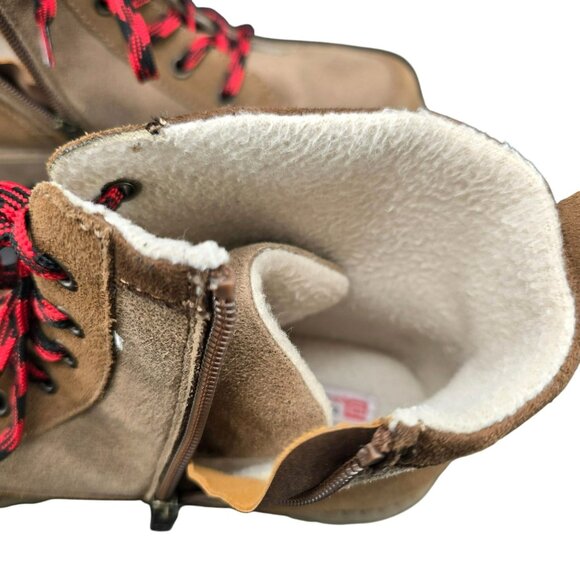 Tan Ridge Womens Lace-Up Ankle Boots Red Laces Side Zippers 7M Faux Suede JJ3906 - Picture 4 of 13